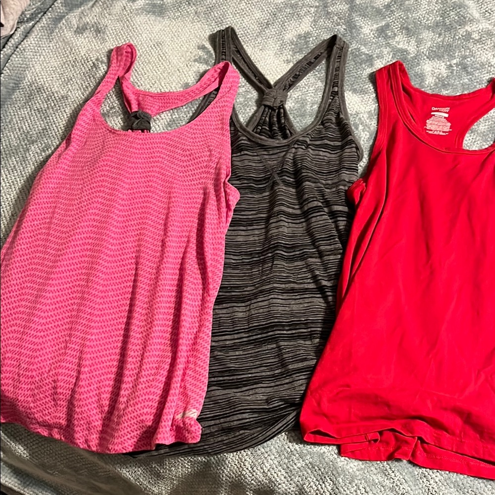 Lot of 3 Size S Women's Tank Tops - Pink, Gray, and Red Avia, Old Navy, Danskin